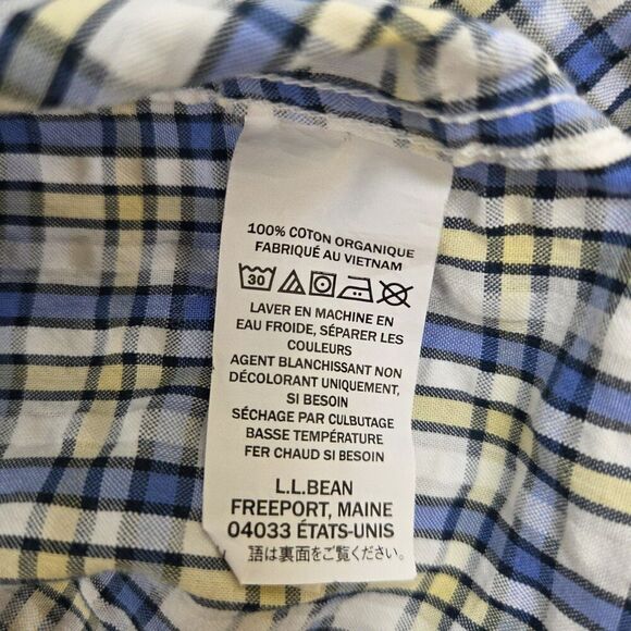 LL Bean Seersucker Textured Shirt Blue Yellow Plaid Button Down Men's LT - Picture 7 of 13